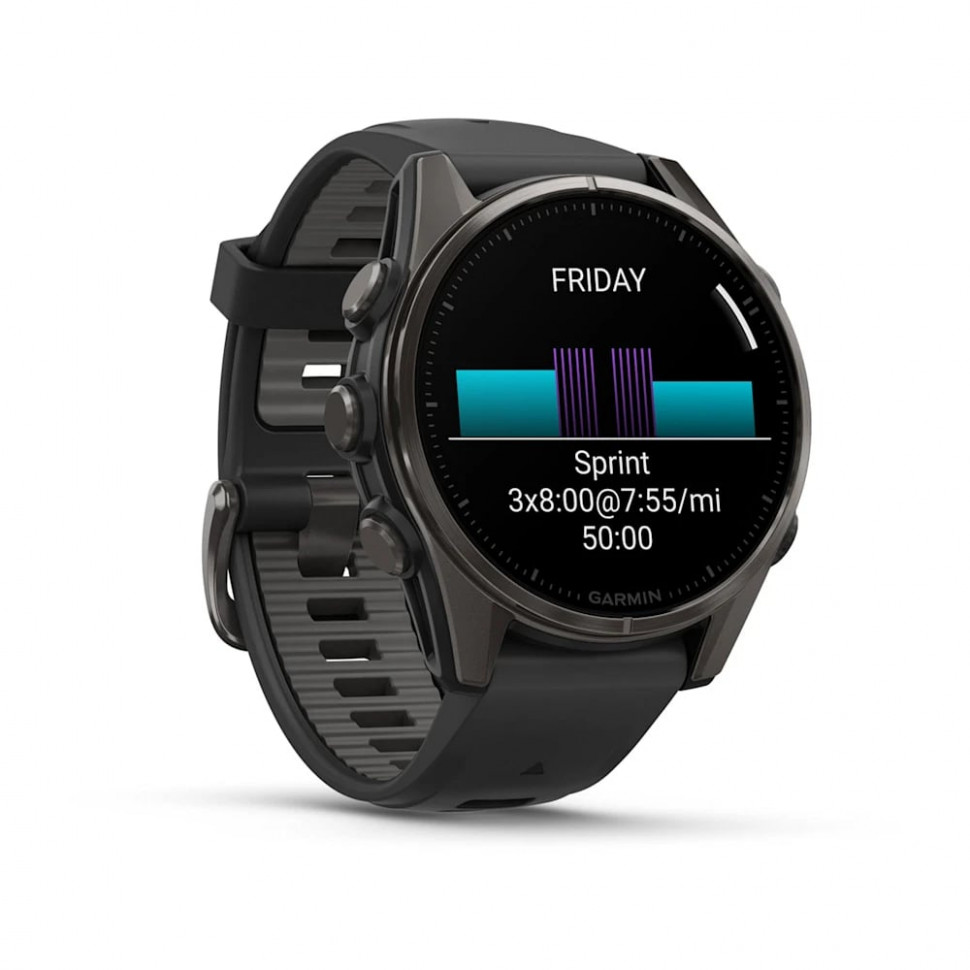 Умные часы Garmin Fenix 8 43mm AMOLED Sapphire Carbon Gray DLC Titanium with Black/Pebble Gray Silicone Band (010-02903-21)
