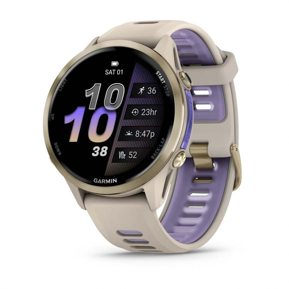 Умные часы Garmin Forerunner 970 Soft Gold Titanium with French Gray Case and French Gray/Translucent Indigo Band (010-02969-02)