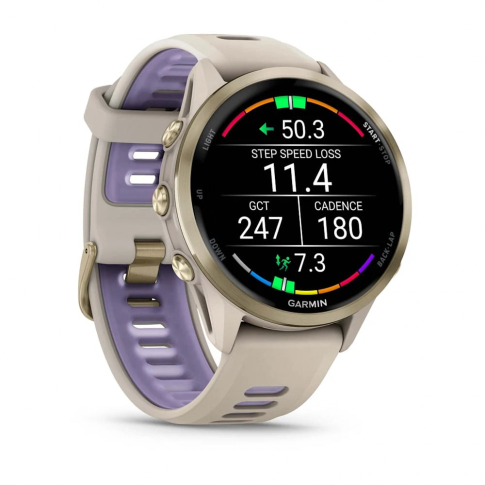 Умные часы Garmin Forerunner 970 Soft Gold Titanium with French Gray Case and French Gray/Translucent Indigo Band (010-02969-02)