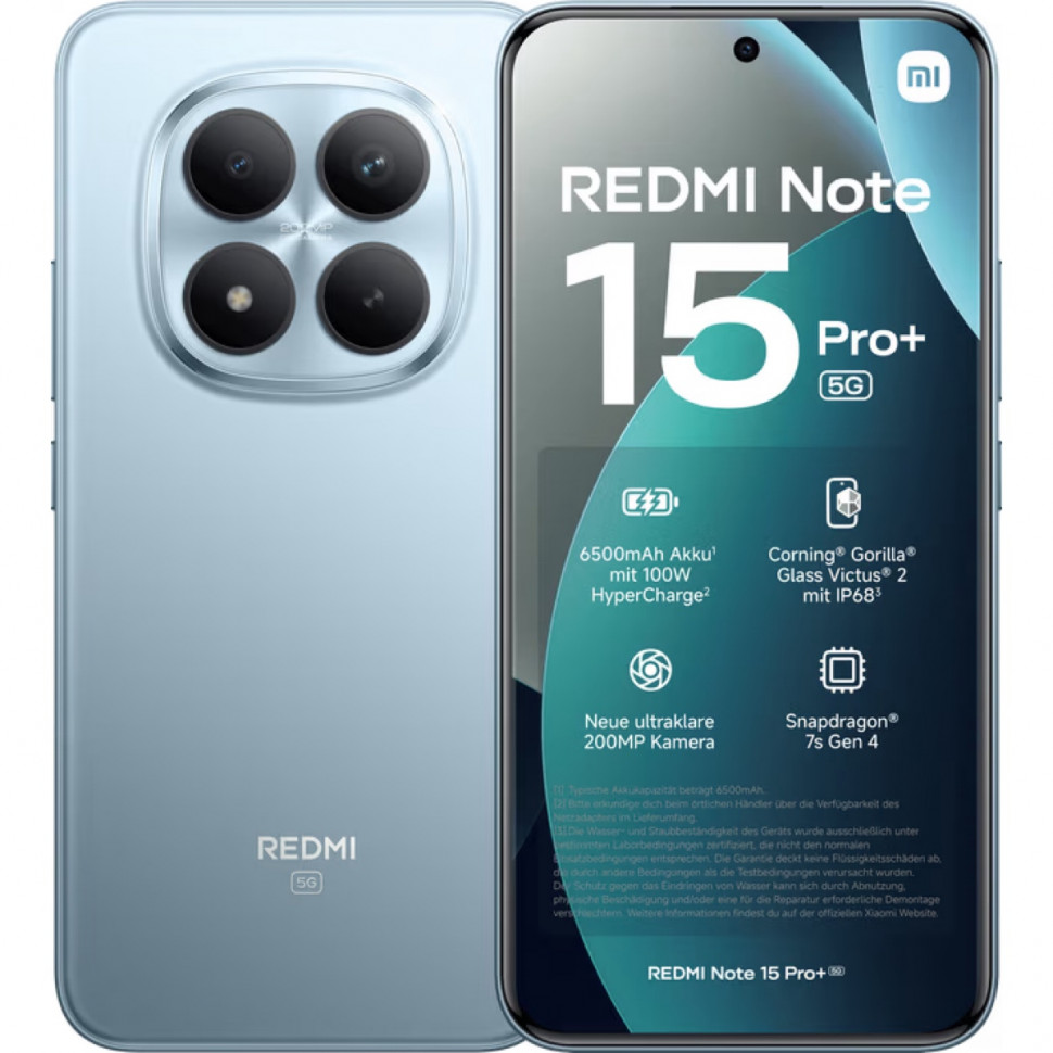 Смартфон Xiaomi Redmi Note 15 Pro+ 5G 12/256GB Голубой (Glacier Blue)