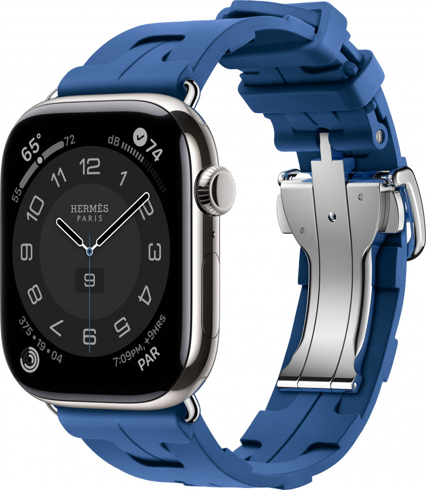Умные часы Apple Watch Hermes Series 10 46mm Silver Titanium Case with Blue de France Kilim Band