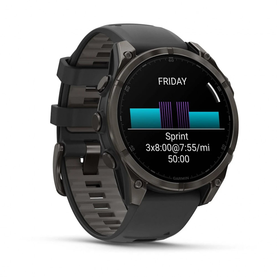 Умные часы Garmin Fenix 8 47mm AMOLED Sapphire Carbon Gray DLC Titanium with Black/Pebble Gray Silicone Band (010-02904-29)