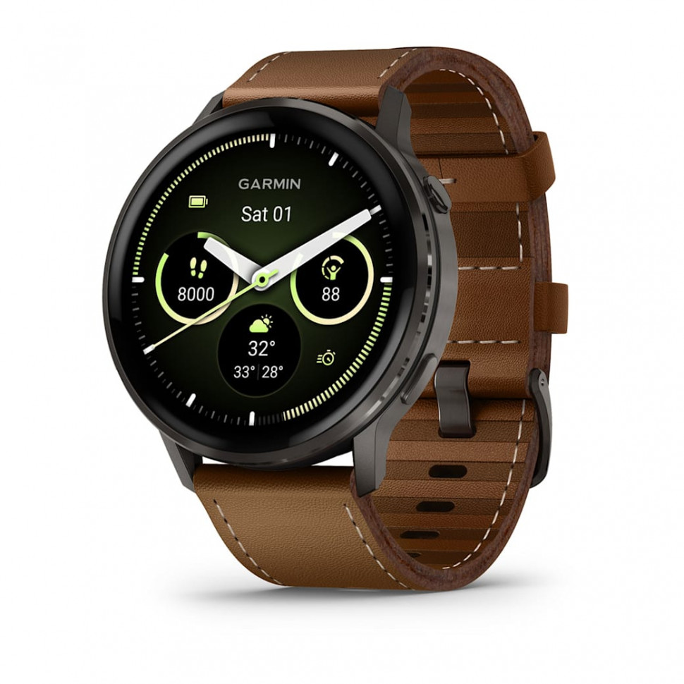 Умные часы Garmin Venu 4 45mm Slate with Black Silicone Band and Brown Leather Band (010-03014-03)