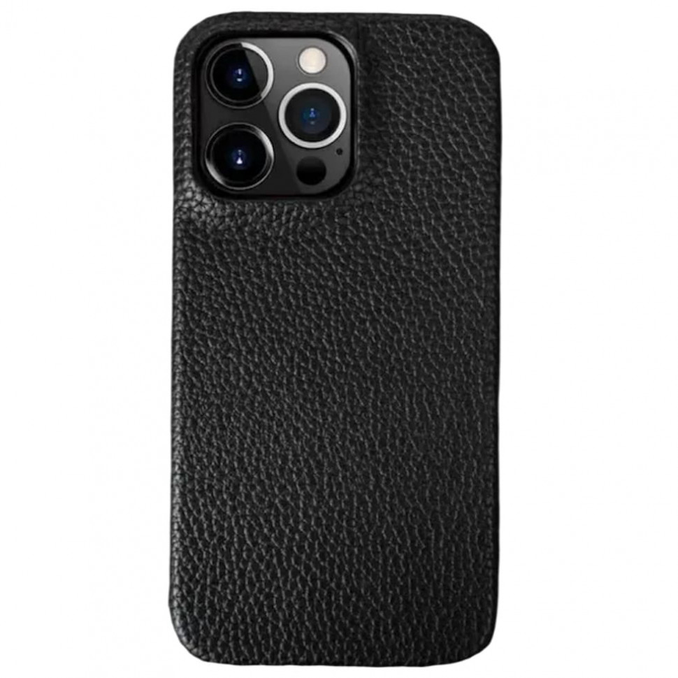 Чехол защитный кожаный с тиснением для iPhone 16 Pro Max Черный