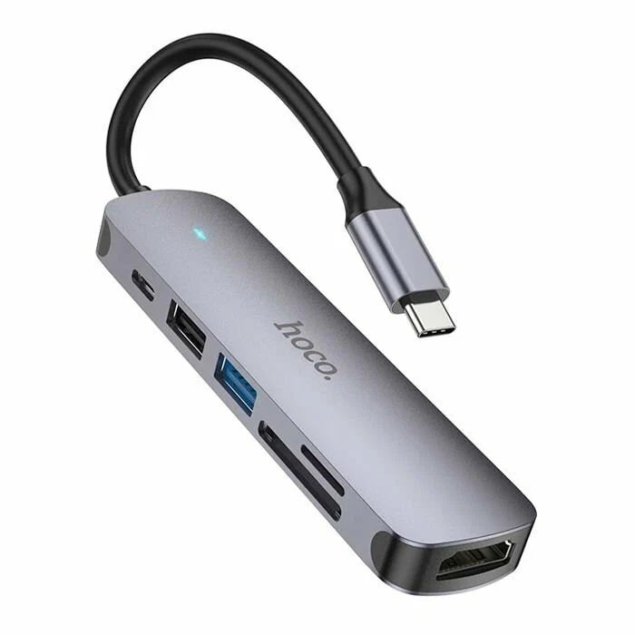 Стыковочная станция HOCO HB28 Type-C на HDMI, USB 3.0, USB 2.0, SD, TF, PD Серый