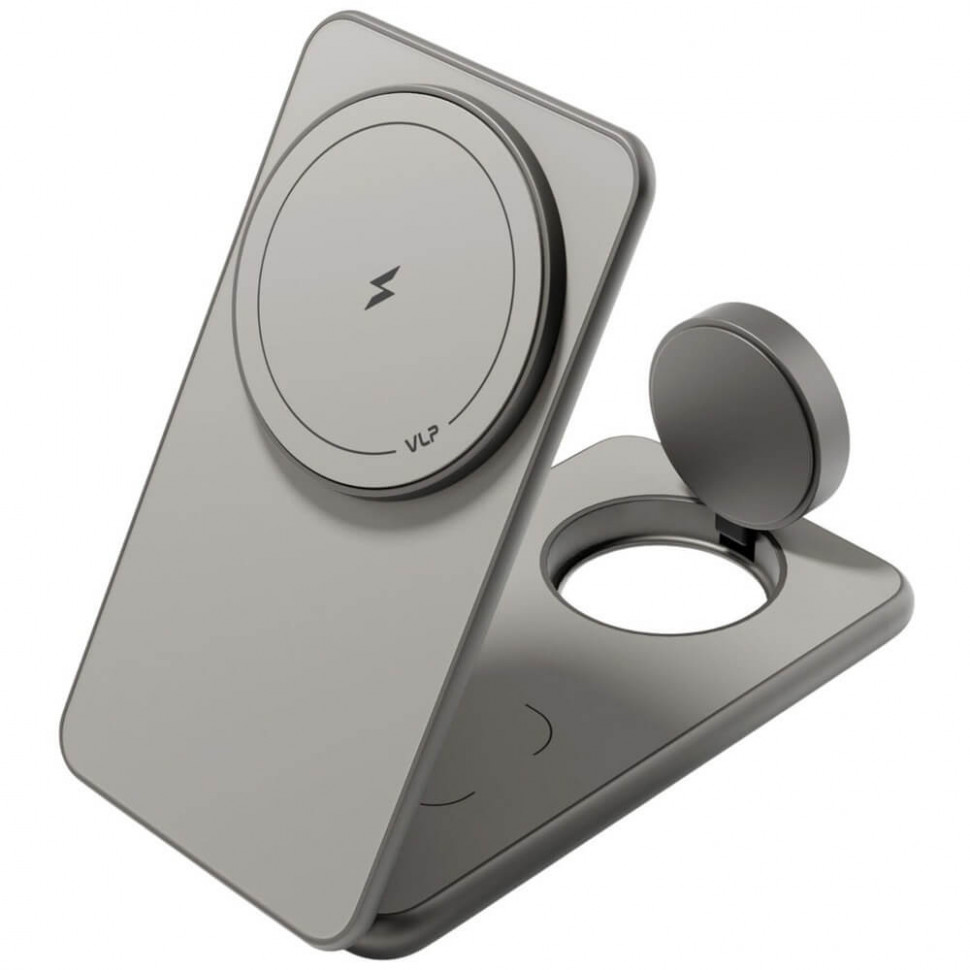 Беспроводное зарядное устройство VLP Alum Power Pro for Apple 3 в 1 Qi2 Натуральный титан