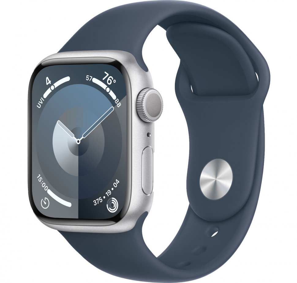 Умные часы Apple Watch Series 9 41mm Silver Aluminum Case with Storm Blue Sport Band (S/M)