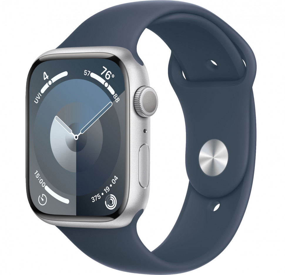 Умные часы Apple Watch Series 9 45mm Silver Aluminum Case with Storm Blue Sport Band (M/L)