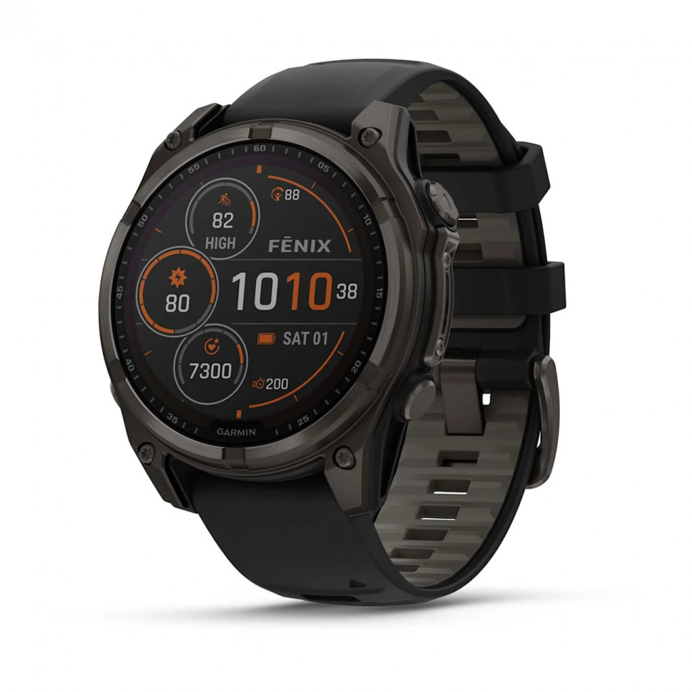 Умные часы Garmin Fenix 8 47mm SOLAR Sapphire Carbon Gray DLC Titanium with Black/Pebble Gray Silicone Band (010-02906-10)