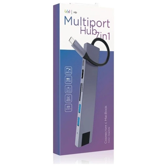 Стыковочная станция VLP USB-C Multiport Hub 7 в 1 Графит